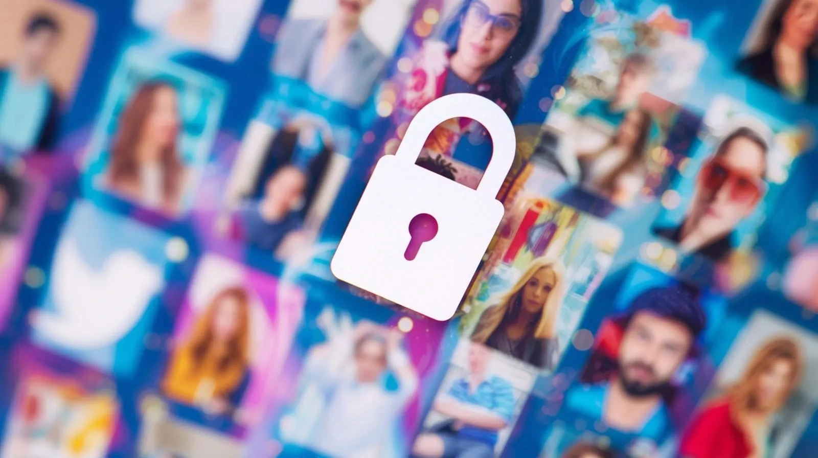 a lock on a wallpaper full of facetime frames
